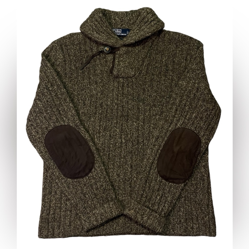 Vintage POLO Ralph Lauren Cowl Neck Wool Sweater Marled Brown Size XL Ribbed
